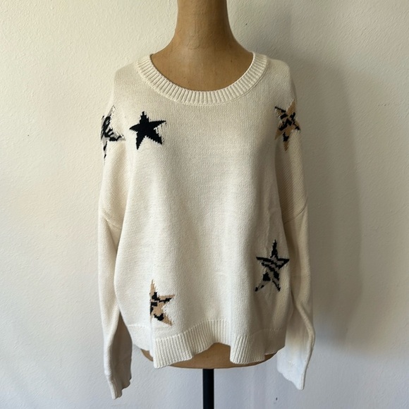 Rails sz L knit ivory Perci neutral animal star cotton blend sweater great cond - Picture 1 of 8